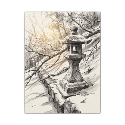 Golden Hour Stone Lantern Canvas Art - Japandi Kanso