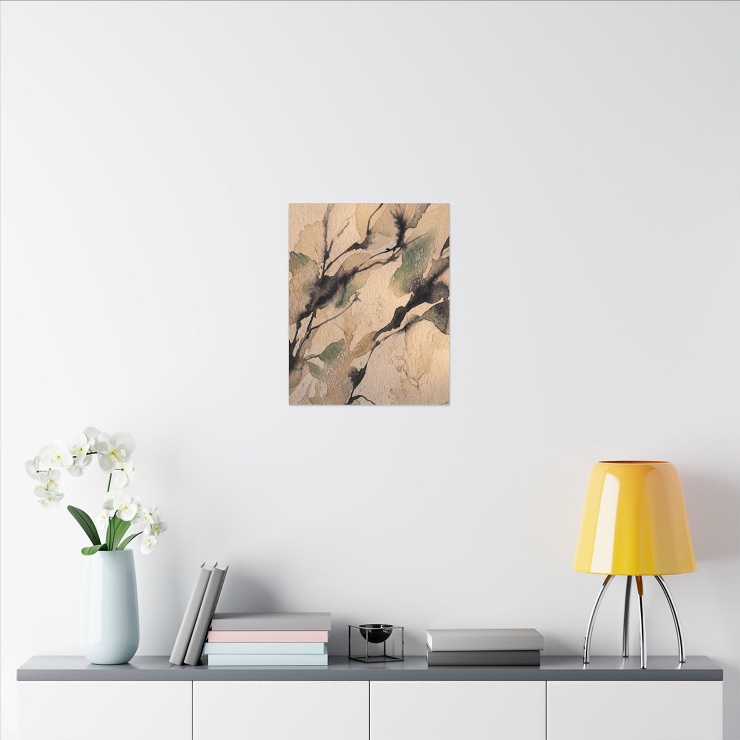 Japandi Shadow Play in Golden Hour | Watercolor Canvas Art