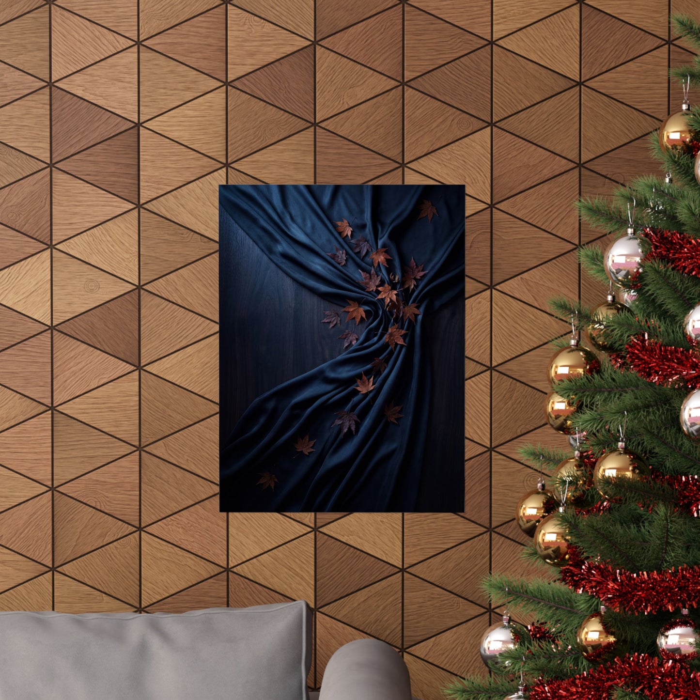 Dark Japandi Silk Drape in Moonlight | Moody Minimal Wall Art Print