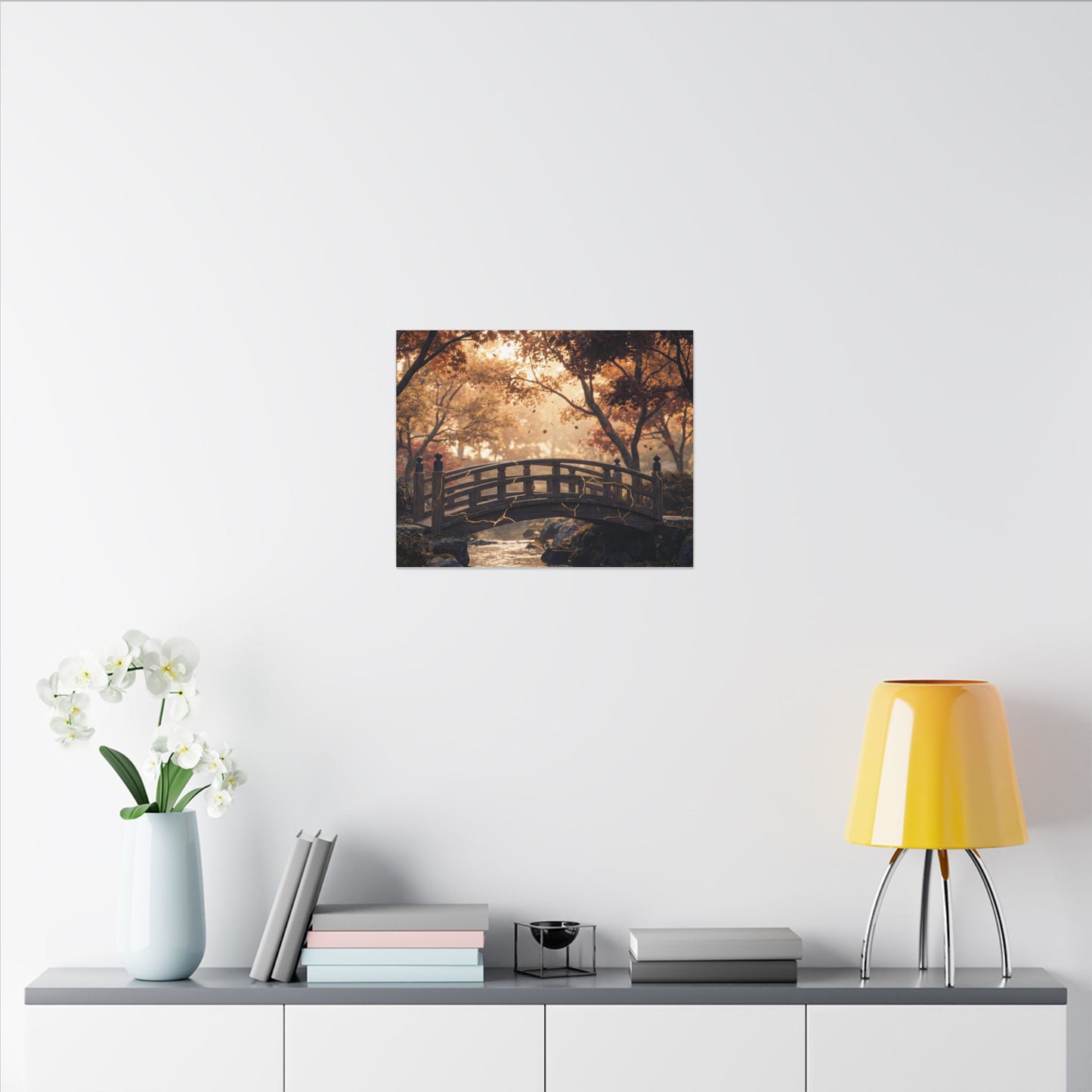 Autumn Wooden Bridge Gold Vein Canvas Art | Resilient Decor