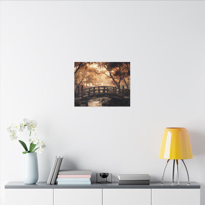 Autumn Wooden Bridge Gold Vein Canvas Art | Resilient Decor