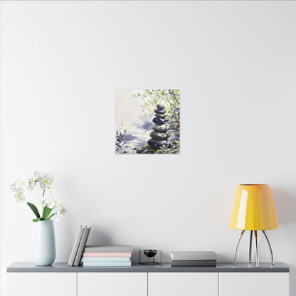 River Stones Sumi E Canvas Art | Serene Zen Art