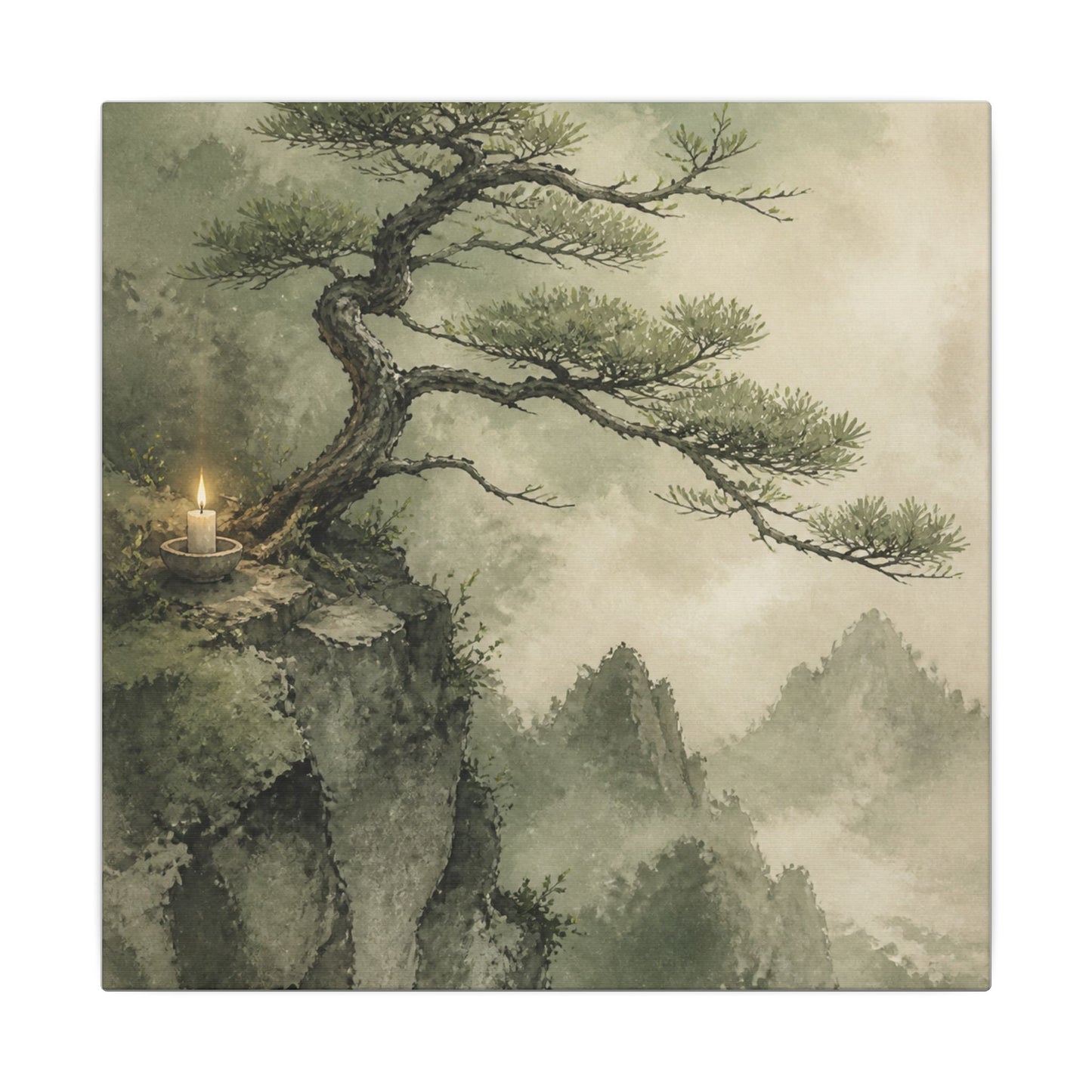 Candlelight Pine Tree Canvas Art - Japandi Kanso