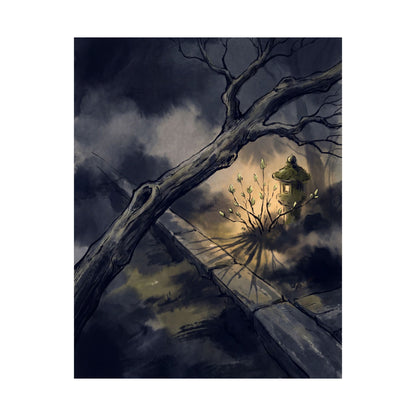 Golden Hour Moonlit Garden Wall Art Print - Dark Japandi Datsuzoku