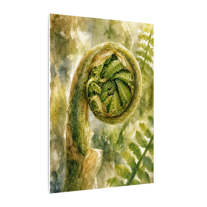 Japandi Fern Unfurling in Dappled | Watercolor Canvas Art