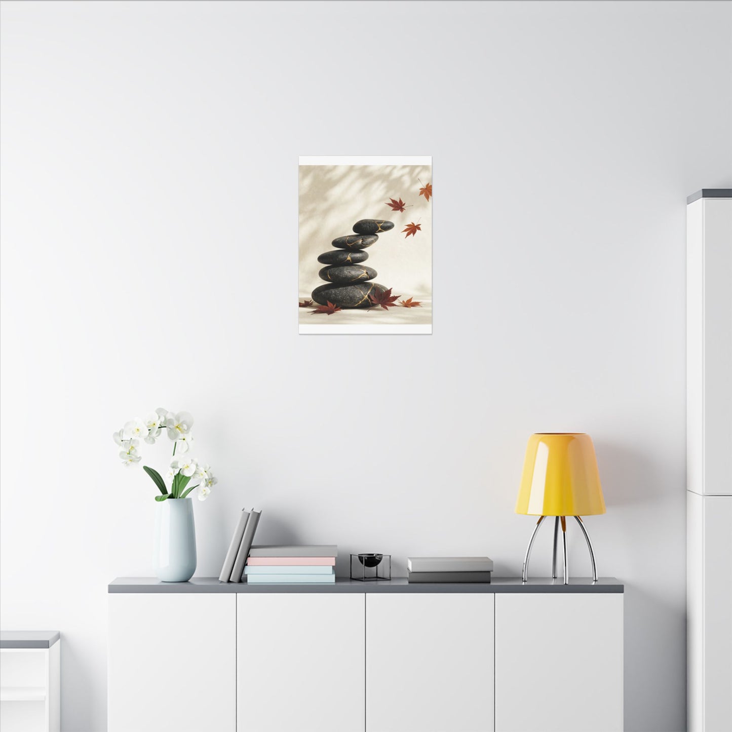 Kintsugi River Stones in Dappled | Crackle Gold Canvas Art