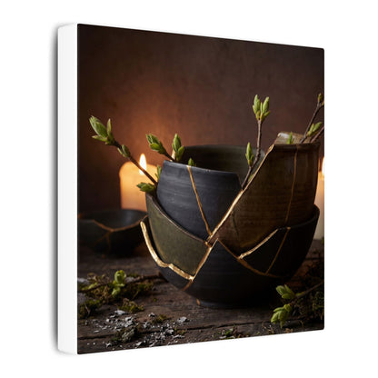 Broken Pottery Spring Canvas Art | Dark Japandi Luxurious Design