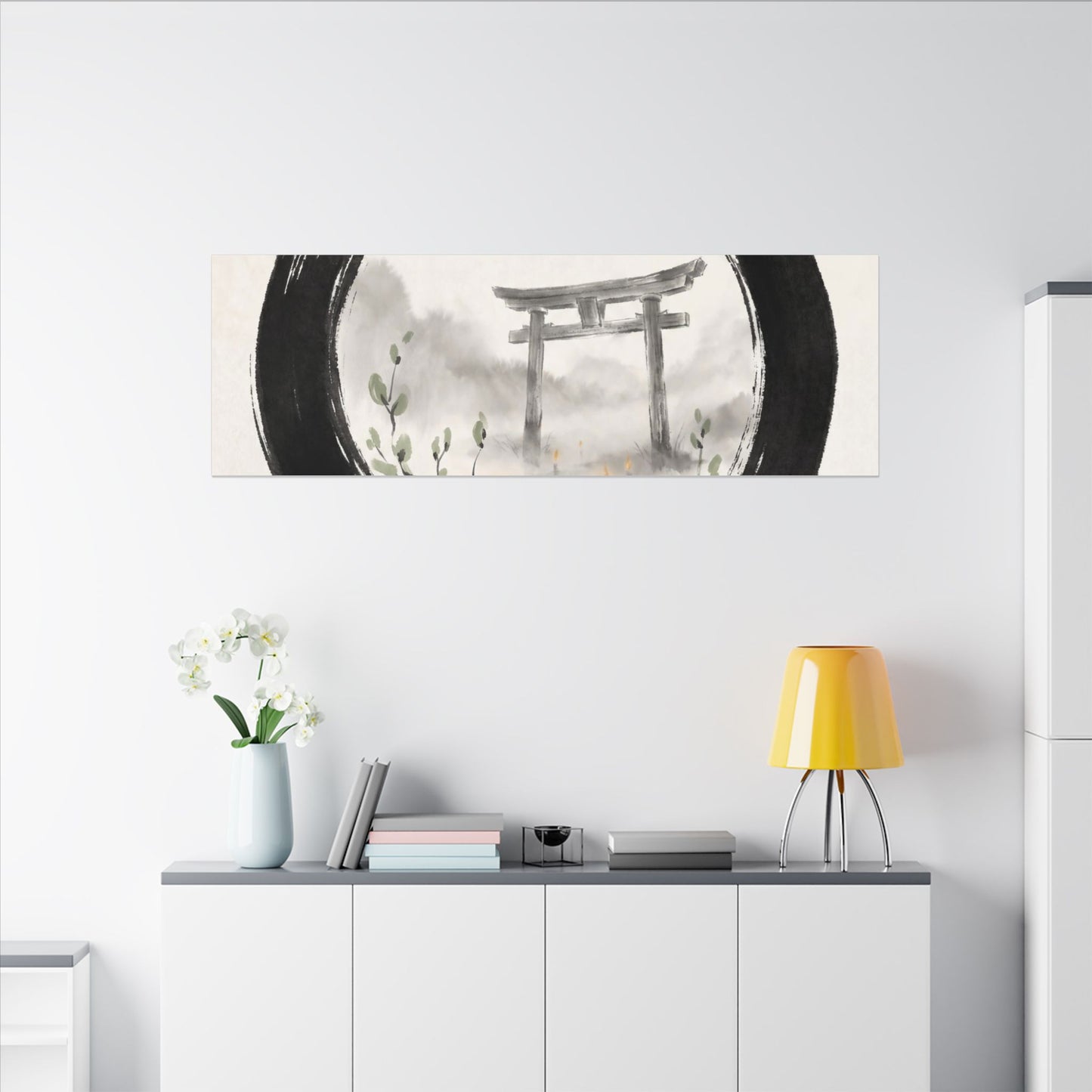 Spring Torii Gate Enso Canvas Art | Tranquil Decor