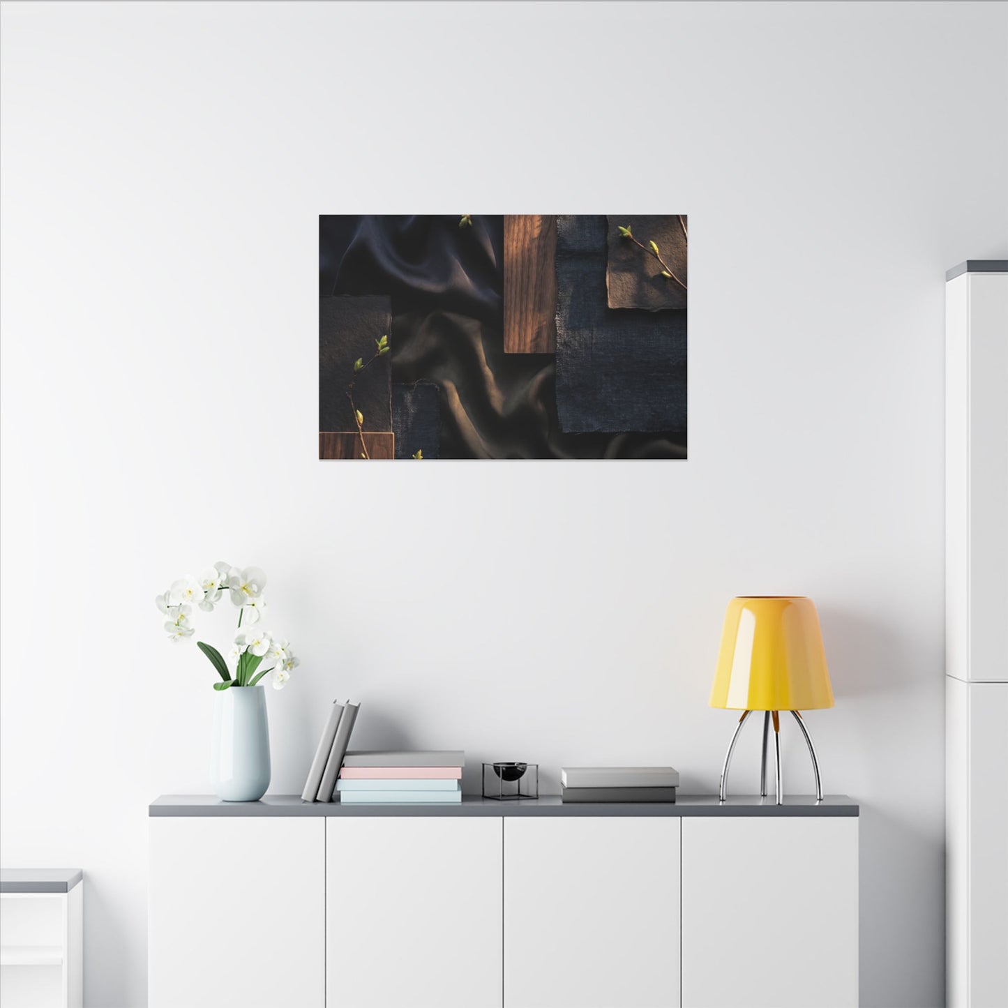 Silk Drape Spring Canvas Art | Dark Japandi Moody Design