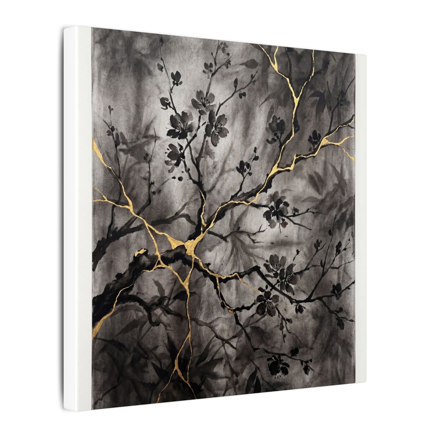 Kanso Cherry Blossom Canvas Art - Kintsugi Crackle Gold