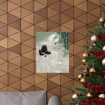 Winter Rock Garden Ukiyo E Inspired Wall Art Print | Calm Decor