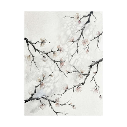 Winter Cherry Blossom Watercolor Wall Art Print | Elegant Decor