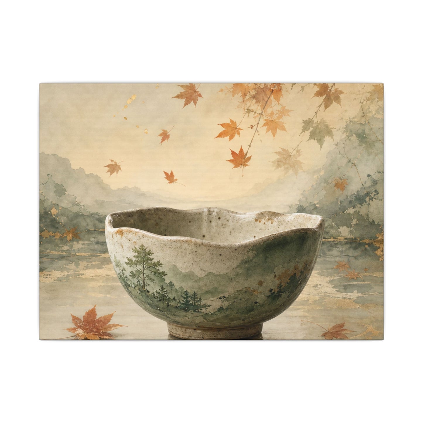 Autumn Ceramic Bowl Watercolor Canvas Art | Cozy Decor