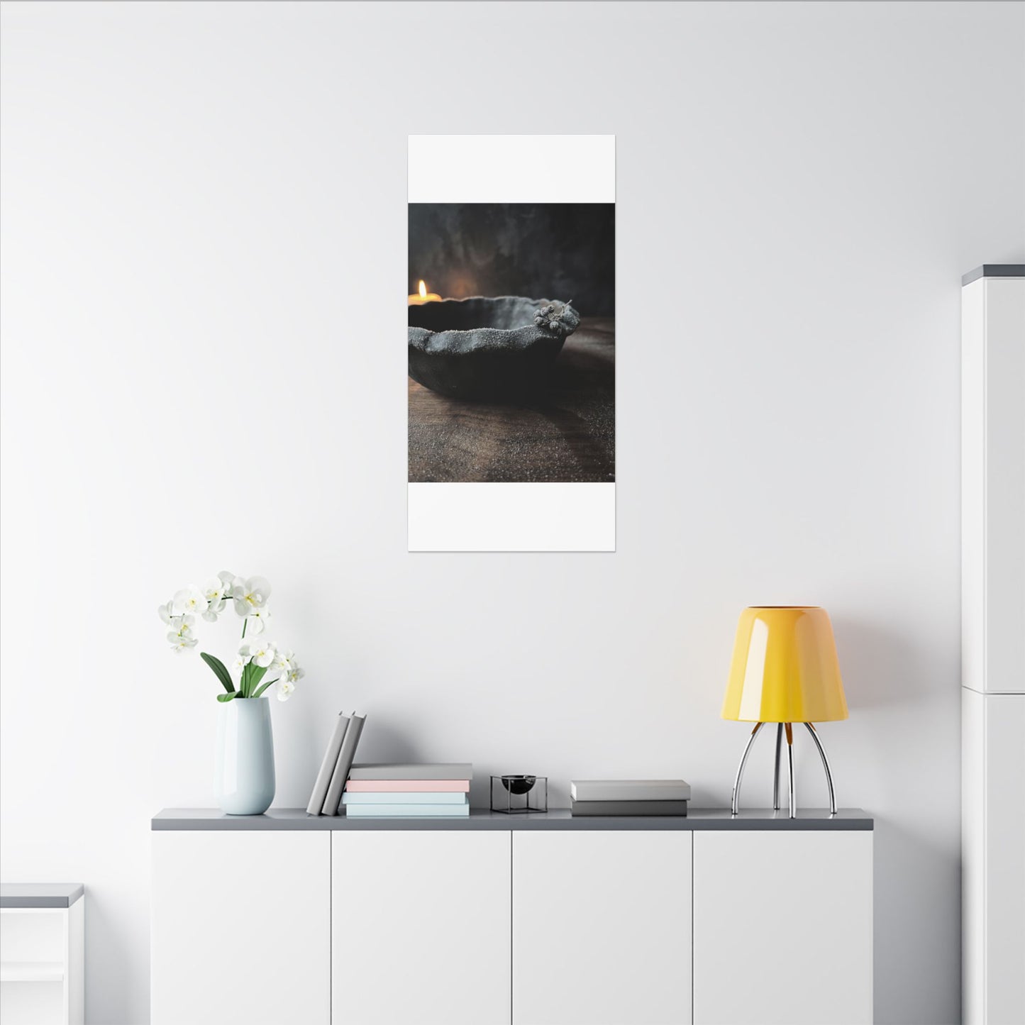 Ceramic Bowl Canvas Art | Winter Dark Japandi Shadow Zen Art