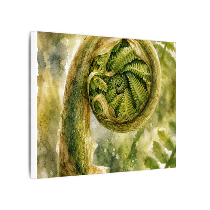 Japandi Fern Unfurling in Dappled | Watercolor Canvas Art
