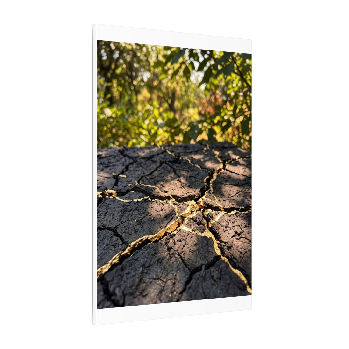 Shibui Cracked Earth Canvas Art - Kintsugi Gold Repair