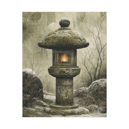 Stone Lantern Winter Canvas Art | Japandi Neutral Design