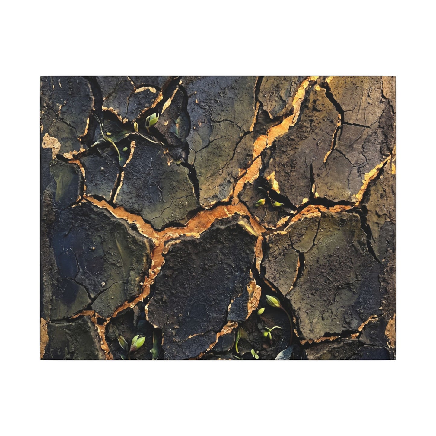 Cracked Earth Spring Canvas Art | Dark Japandi Atmospheric Design