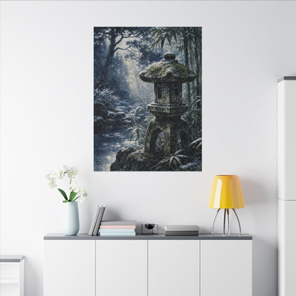 Zen Stone Lantern in Dappled | Sumi E Canvas Art