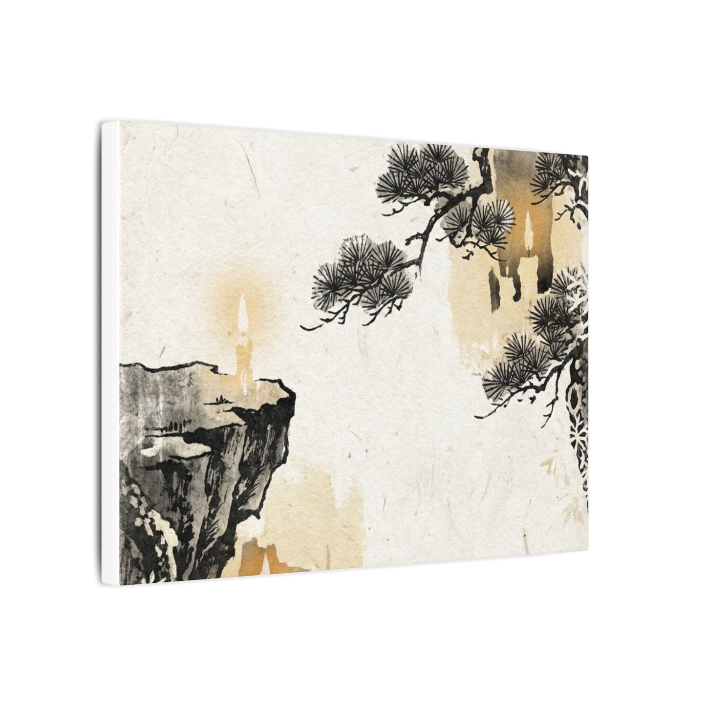 Japandi Pine Tree in Candlelight | Japanese Pattern Canvas Art