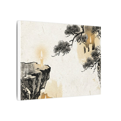 Japandi Pine Tree in Candlelight | Japanese Pattern Canvas Art