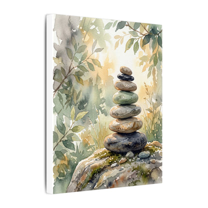Golden Hour River Stones Canvas Art - Japandi Mono No Aware