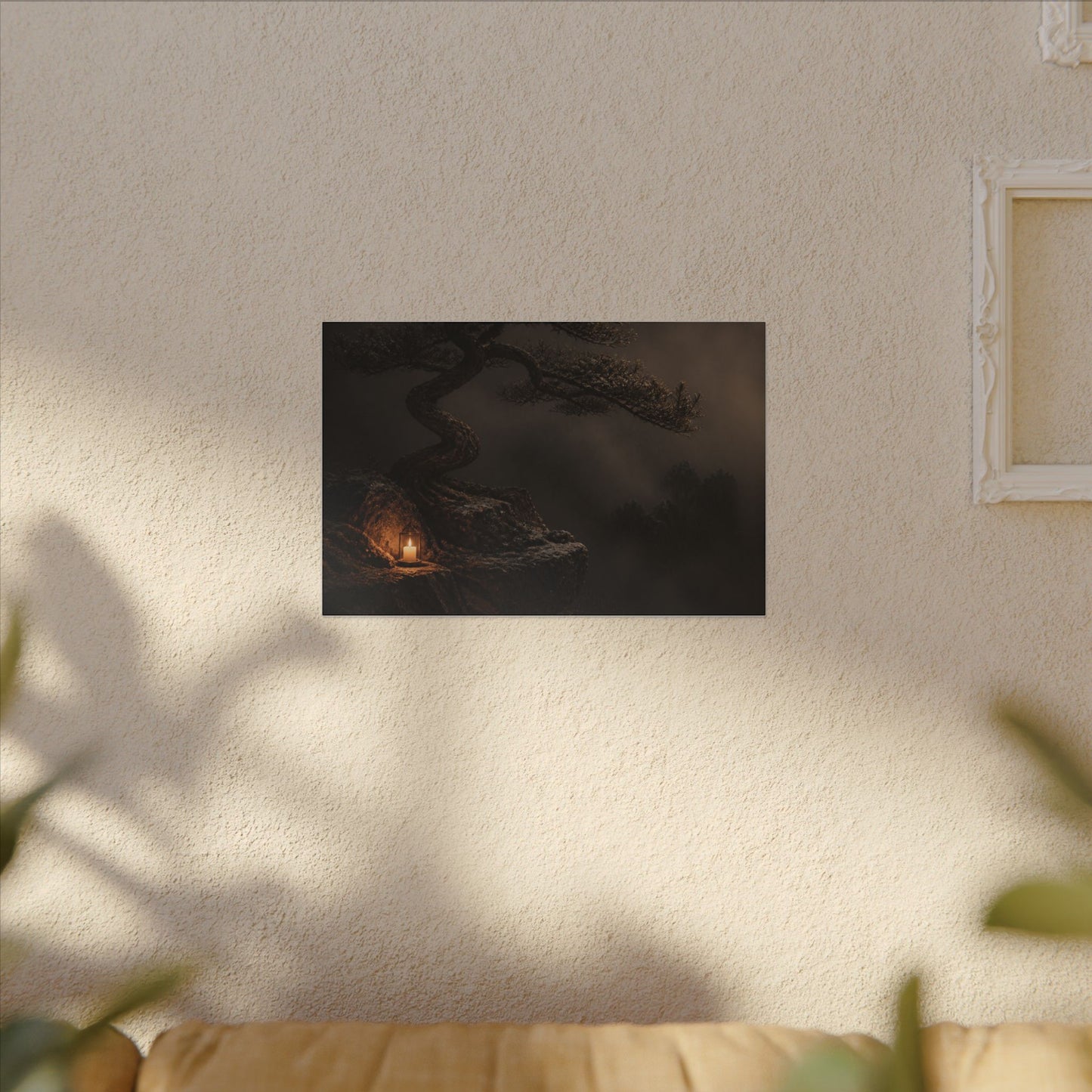 Pine Tree Shadow Zen Canvas Art | Luxurious Dark Japandi Art