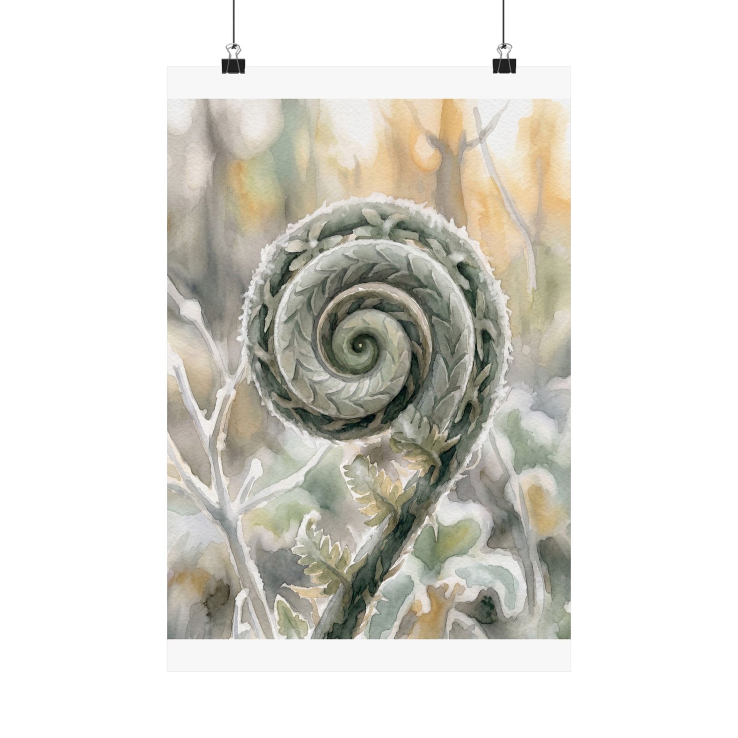 Fern Unfurling Wall Art Print | Winter Japandi Watercolor Art