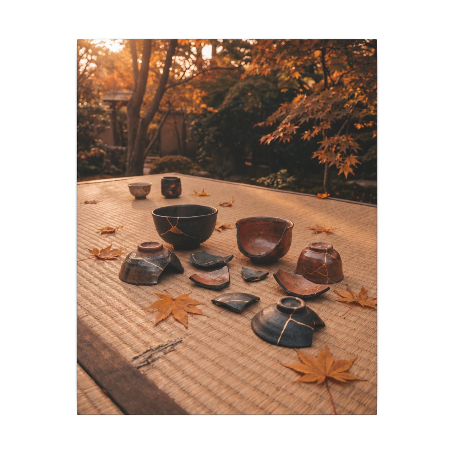 Golden Hour Tea Ceremony Canvas Art - Kintsugi Shibui