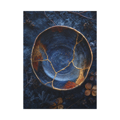Kintsugi Ceramic Bowl in Moonlight | Crackle Gold Canvas Art