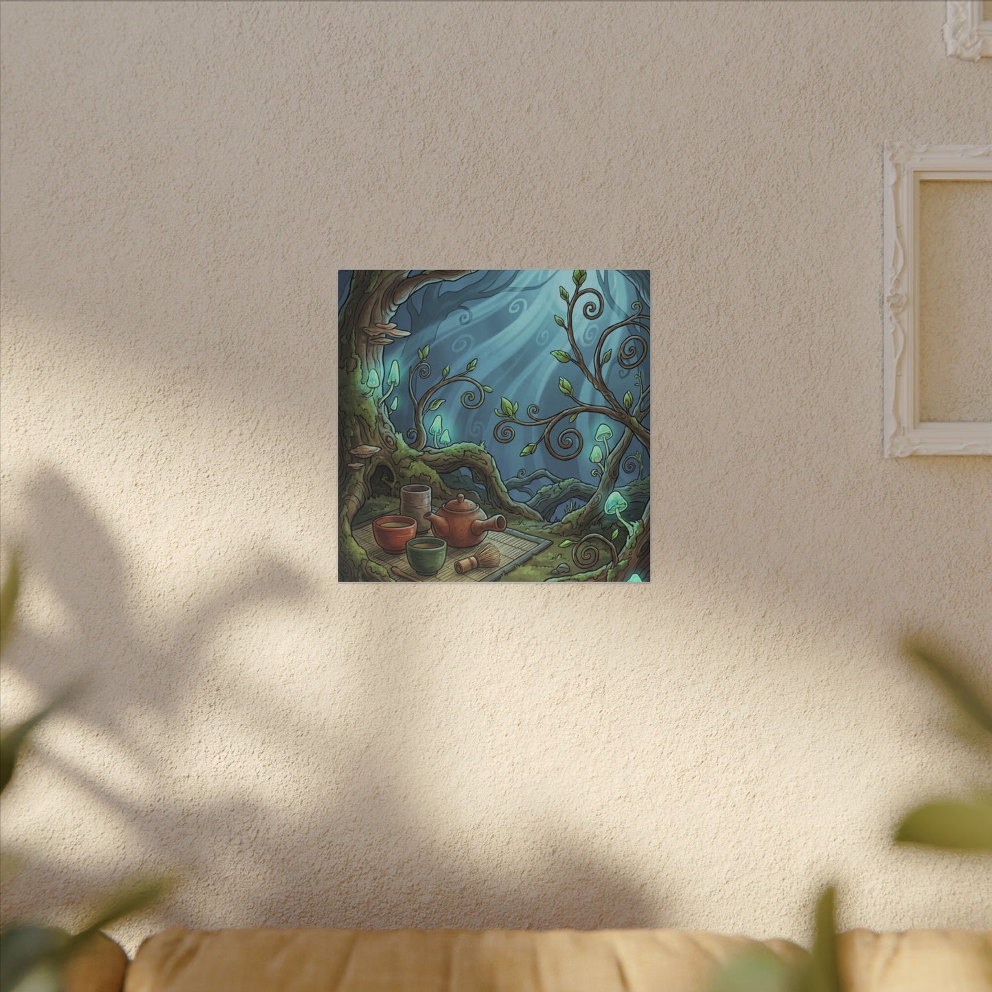 Spring Tea Ceremony Forest Whimsy Canvas Art | Cozy Decor