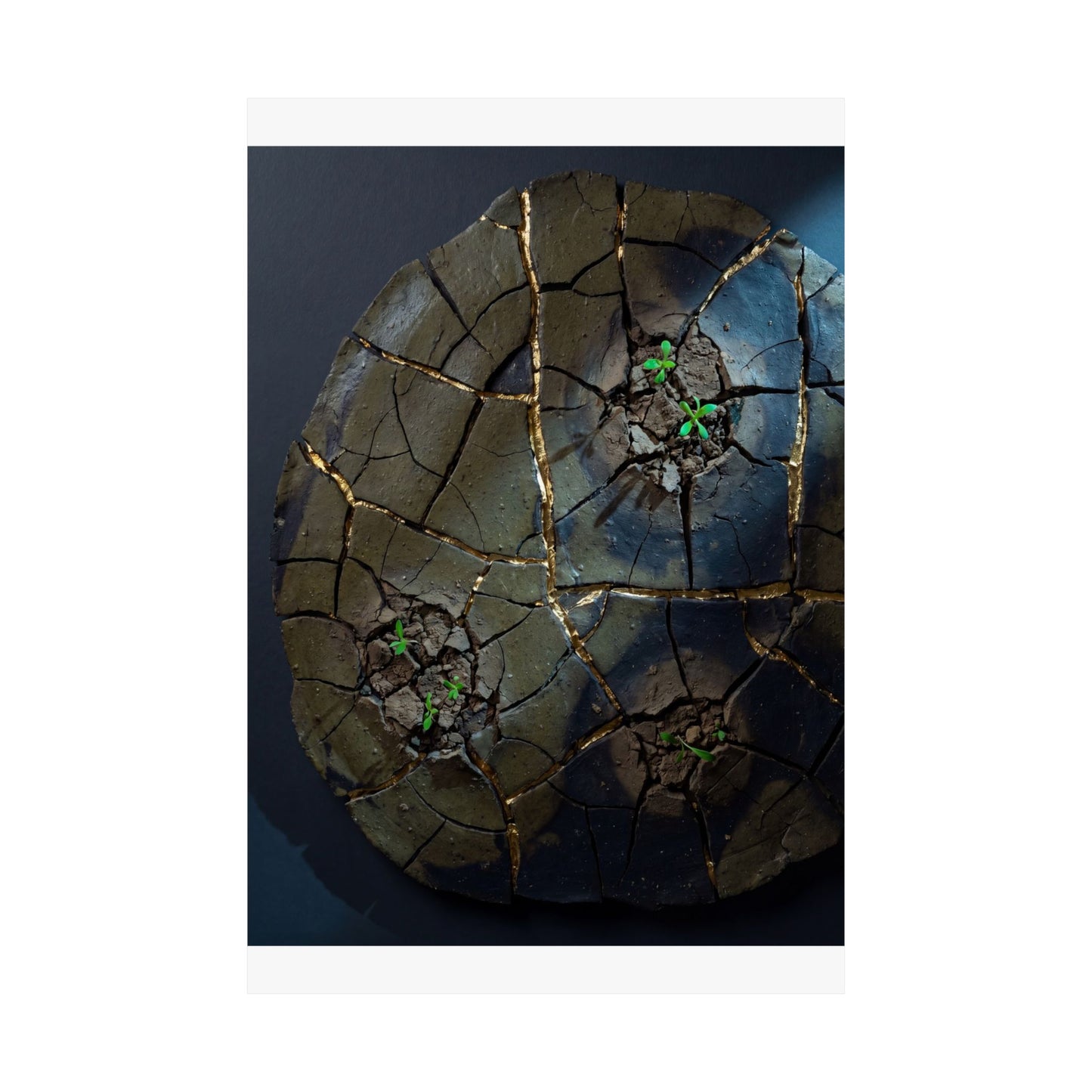 Moonlight Cracked Earth Wall Art Print - Dark Japandi Kanso