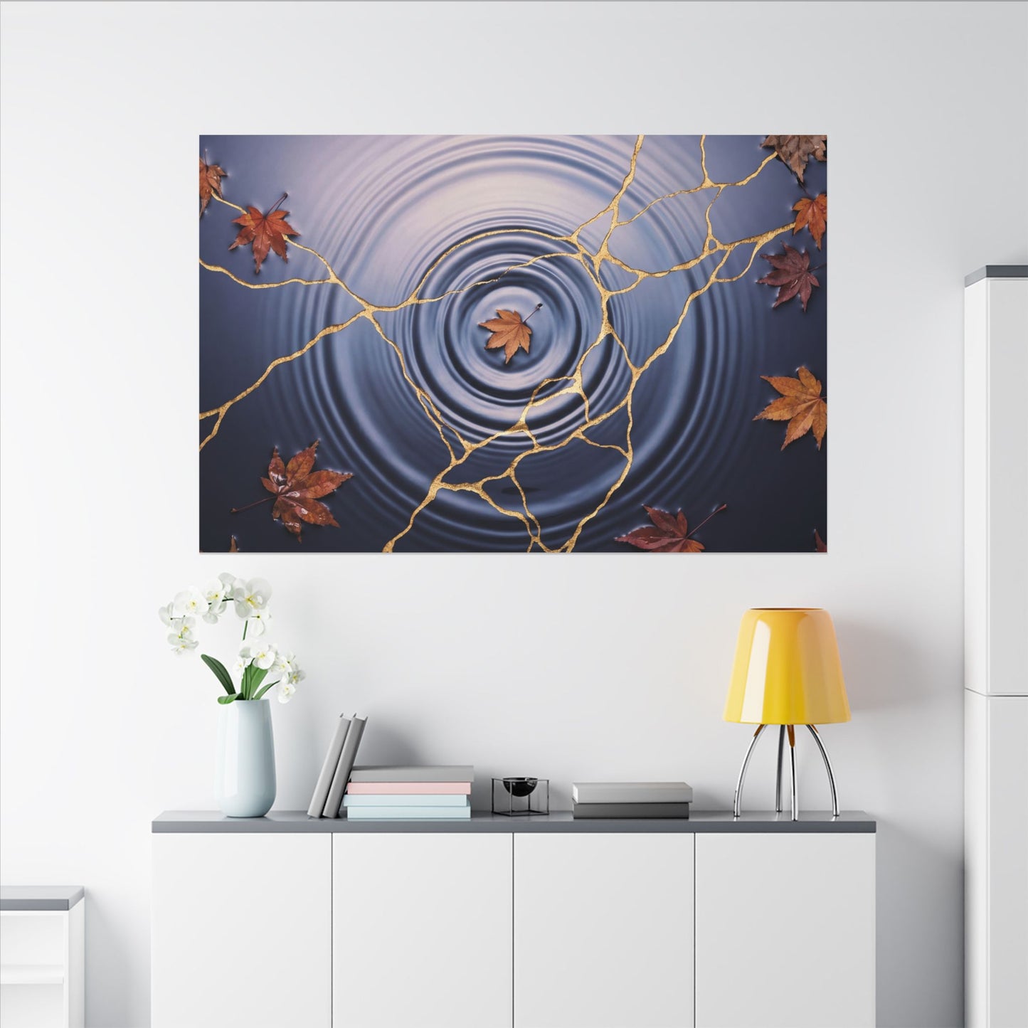 Kintsugi Water Ripple in Dawn | Gold Vein Canvas Art