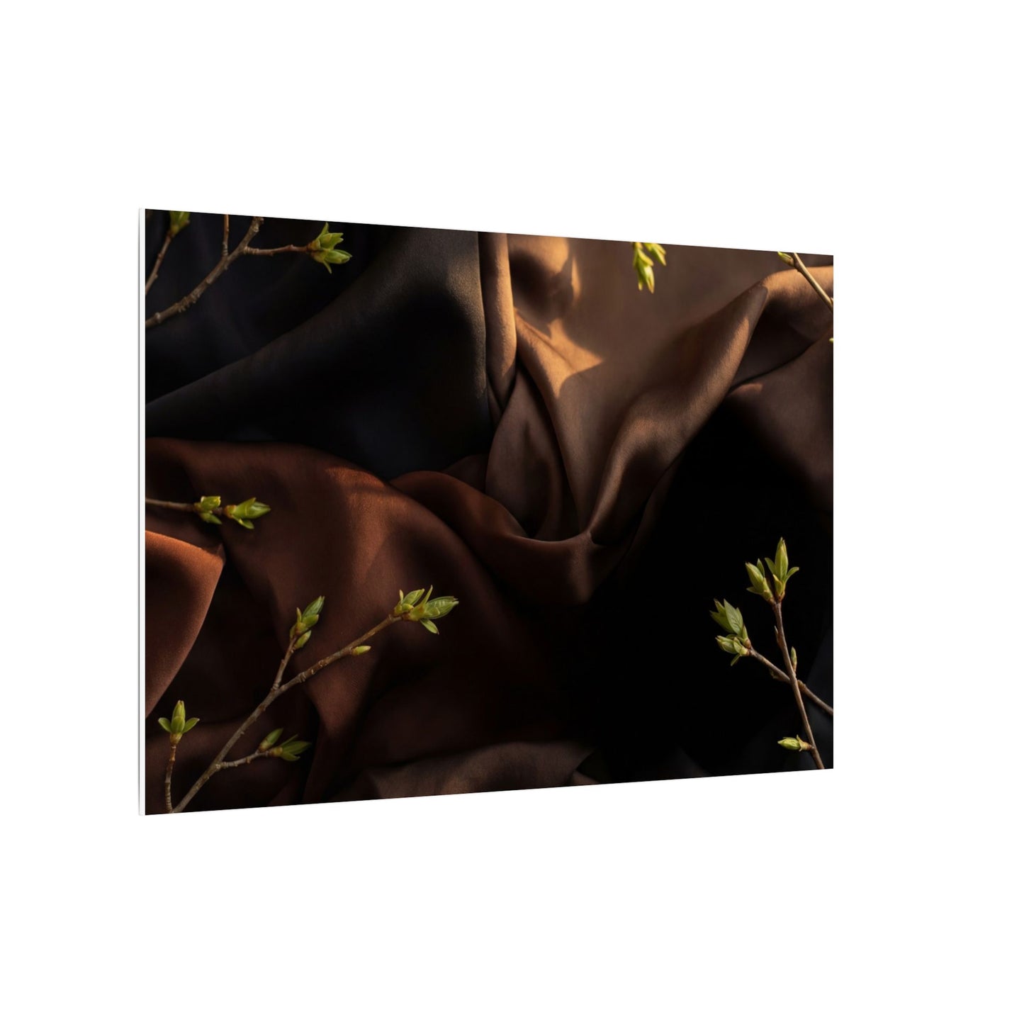 Dark Japandi Silk Drape in Golden Hour | Moody Minimal Canvas Art