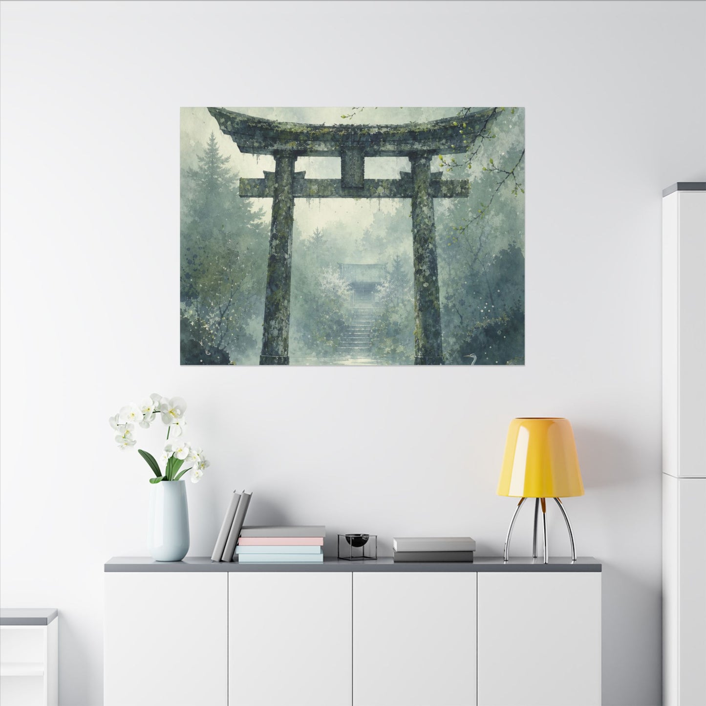 Earthy Torii Gate Canvas Art - Watercolor Japandi