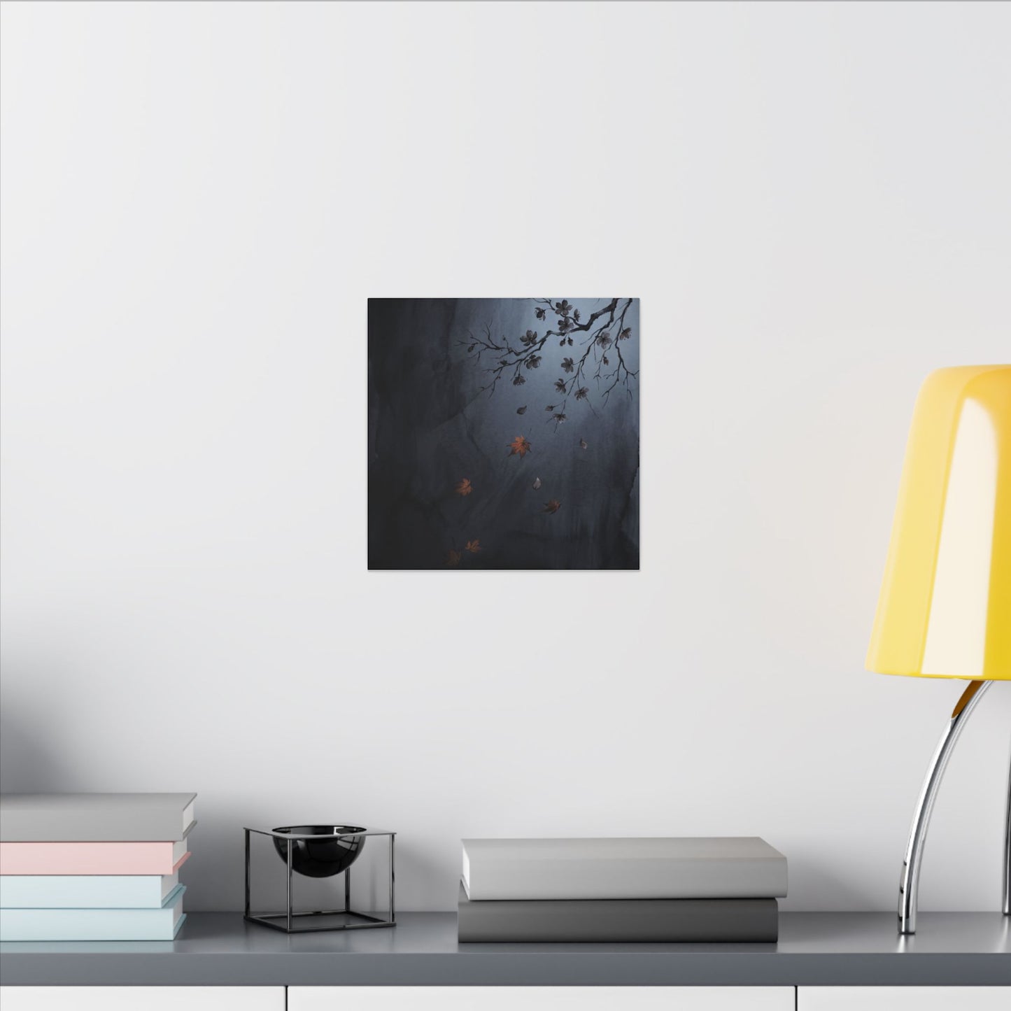 Autumn Cherry Blossom Charcoal Ink Canvas Art | Atmospheric Decor