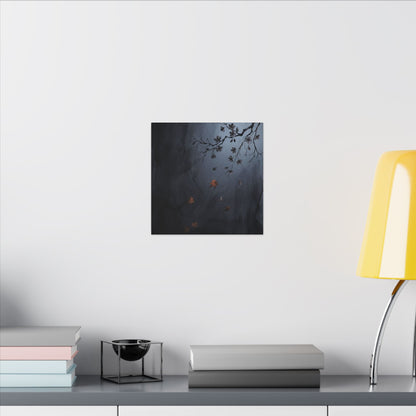 Autumn Cherry Blossom Charcoal Ink Canvas Art | Atmospheric Decor
