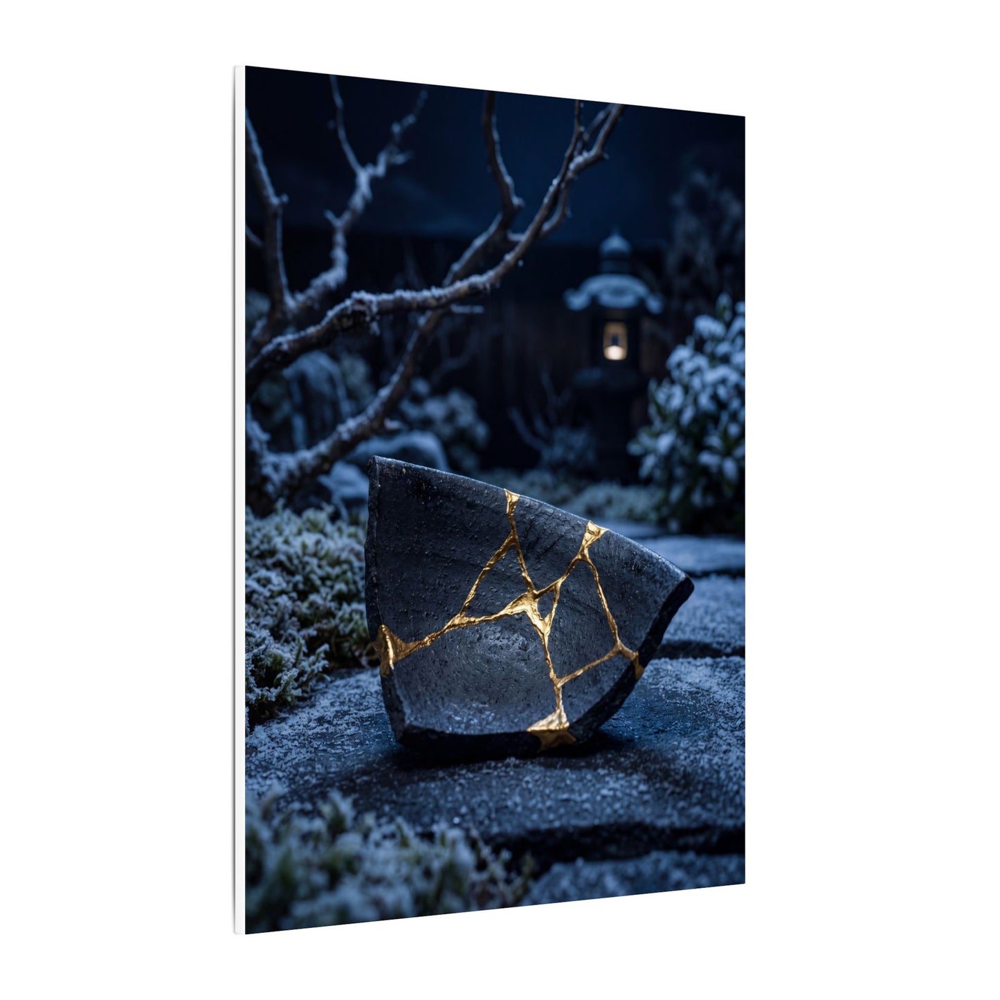 Moonlit Garden Winter Canvas Art | Kintsugi Artful Design