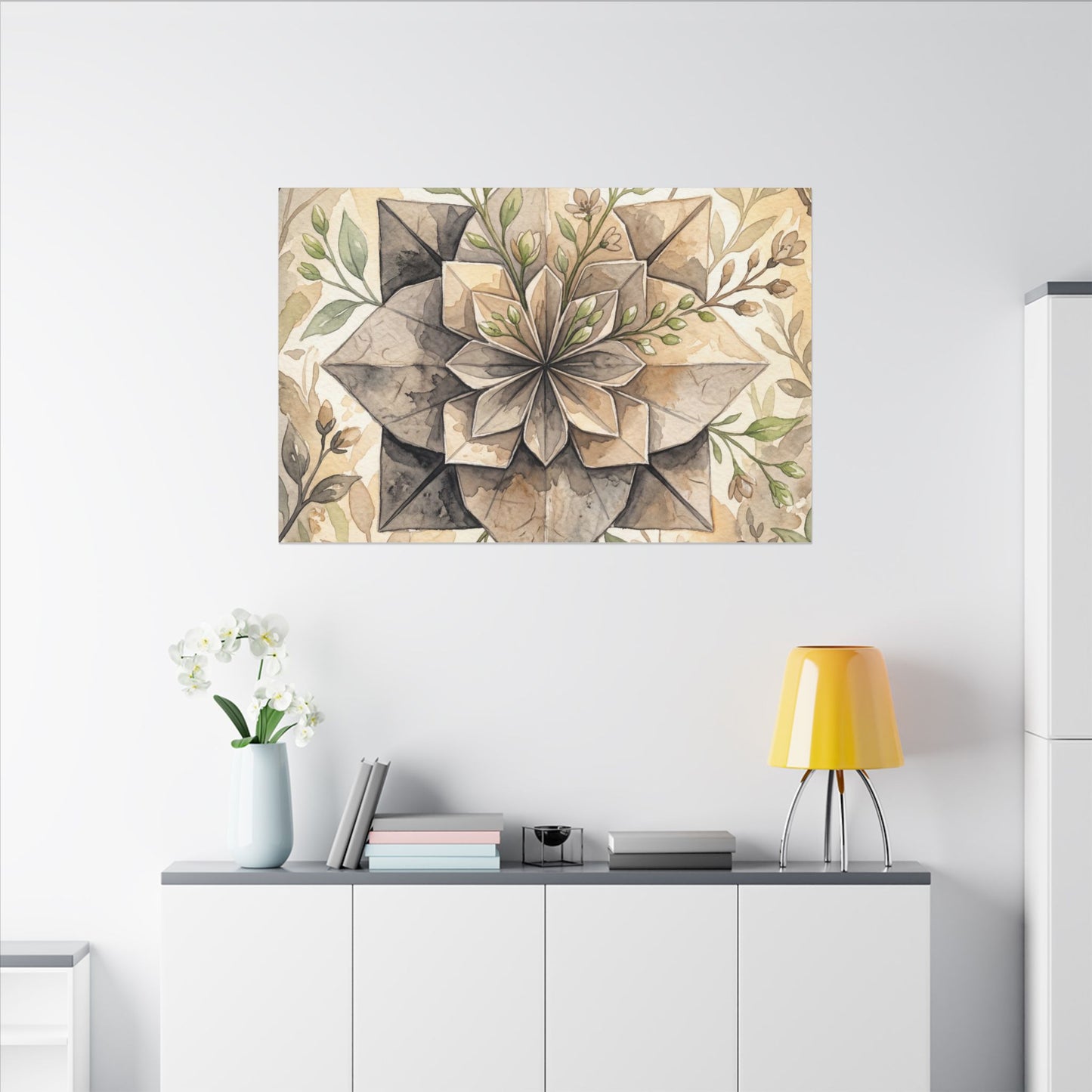 Warm Paper Fold Canvas Art - Watercolor Japandi
