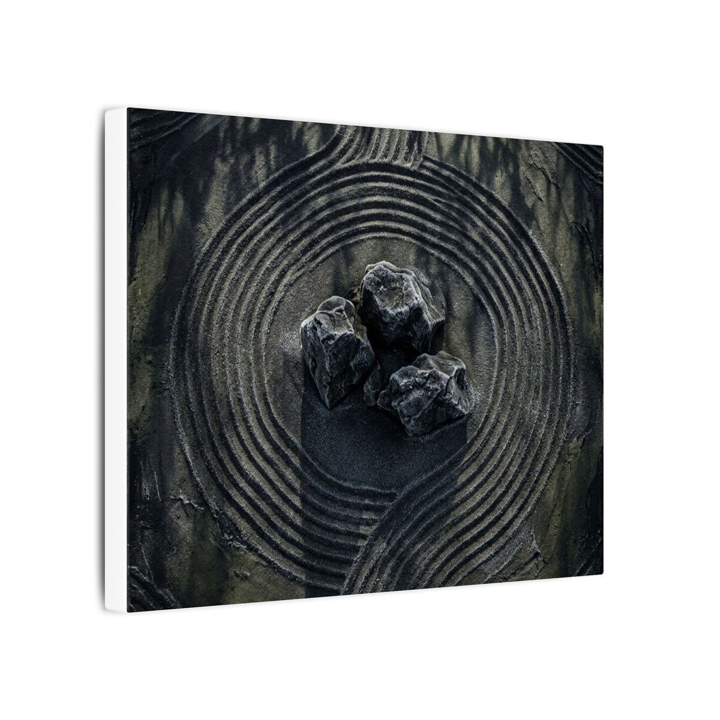 Moody Rock Garden Canvas Art - Dark Texture Dark Japandi