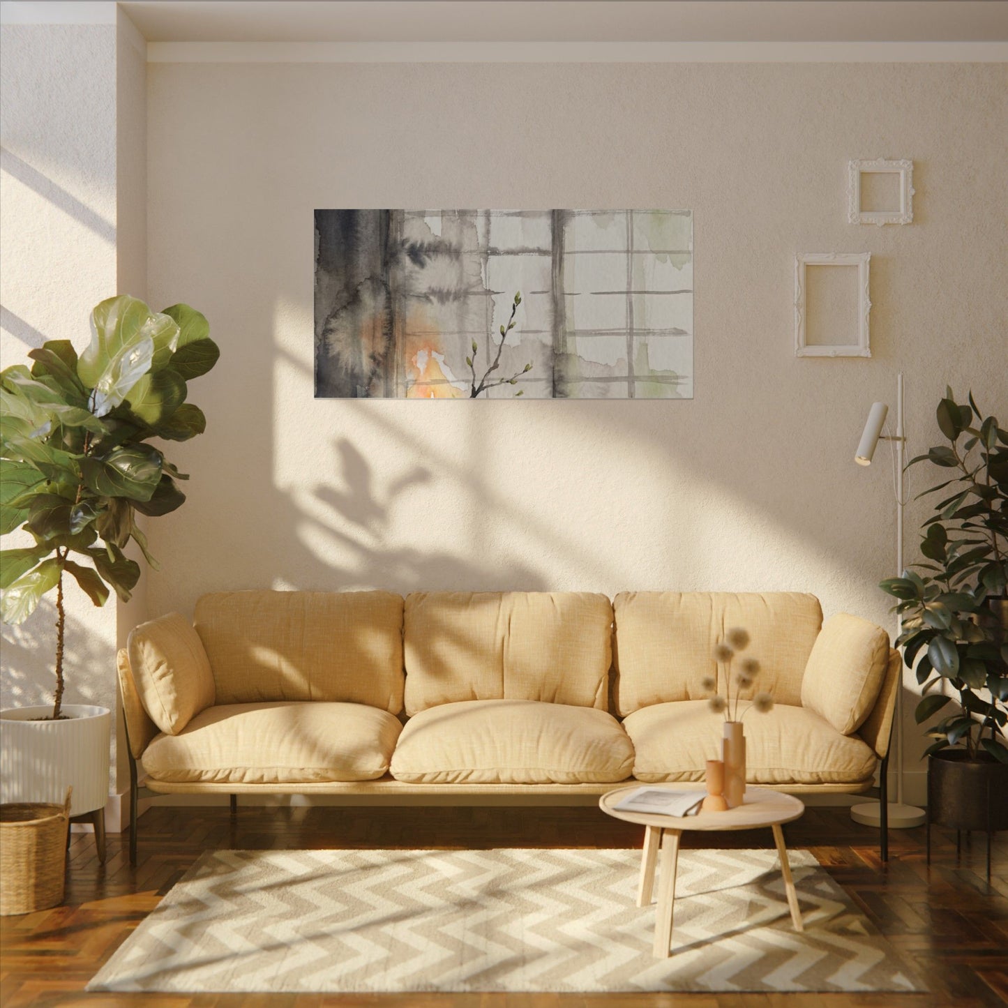 Shoji Screen Canvas Art | Spring Japandi Watercolor Art