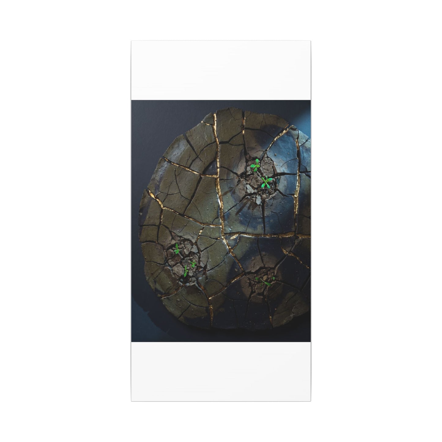 Dark Japandi Cracked Earth in Moonlight | Moody Minimal Canvas Art