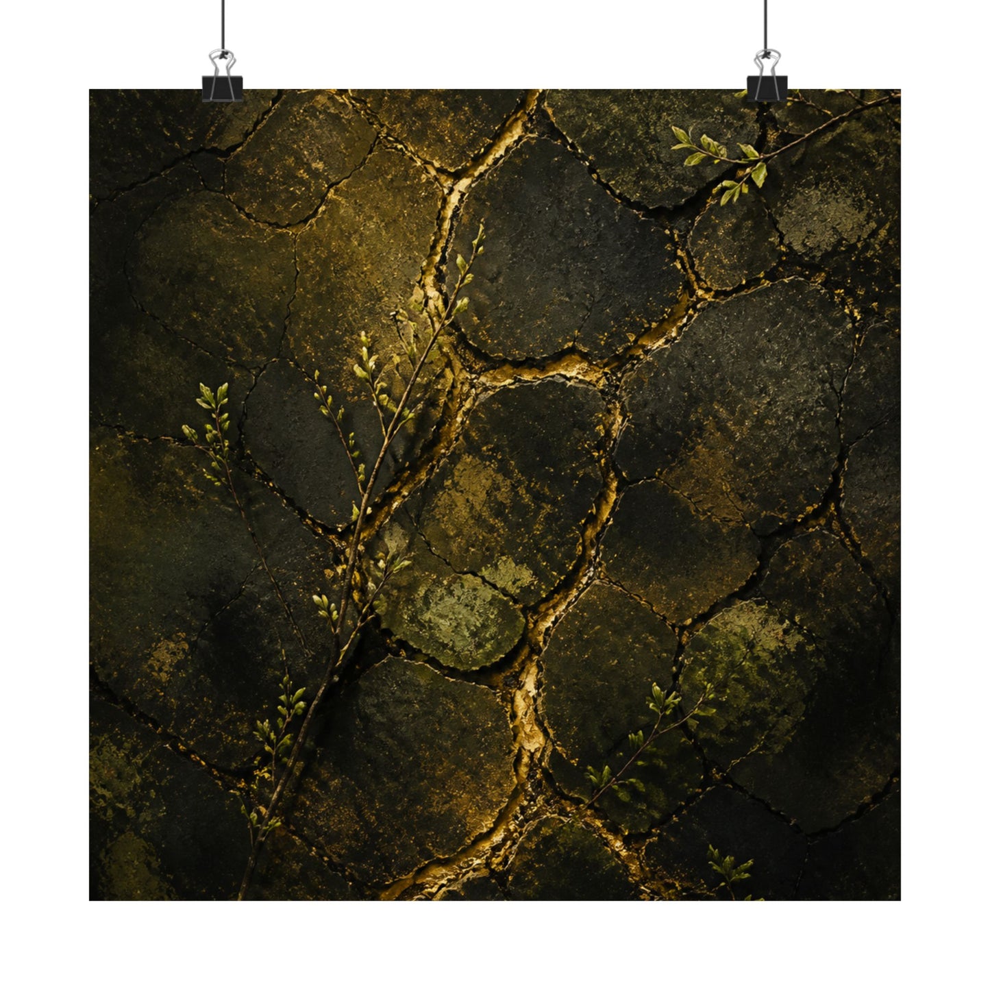 Cracked Earth Dark Texture Wall Art Print | Sophisticated Dark Japandi Art