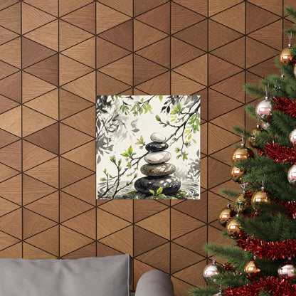 River Stones Spring Wall Art Print | Japandi Warm Design