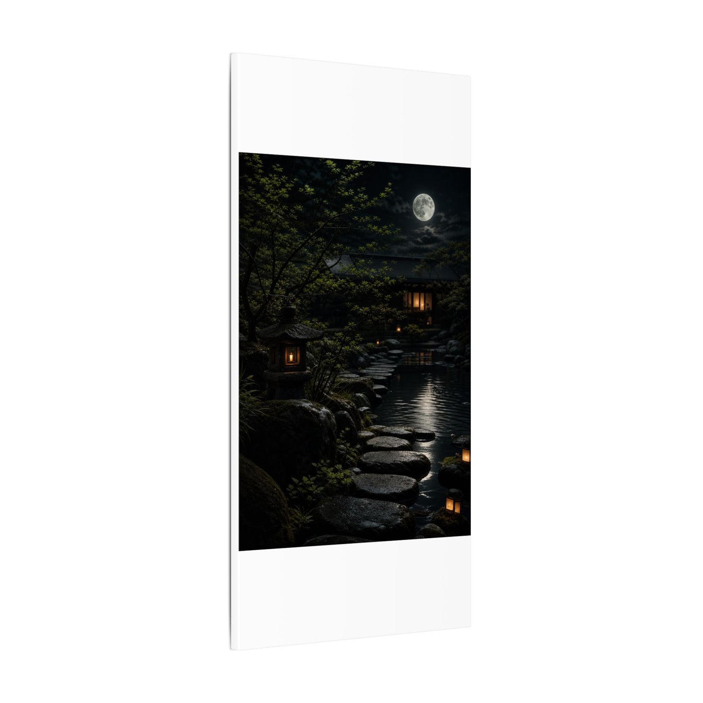 Moonlit Garden Shadow Zen Canvas Art | Sophisticated Dark Japandi Art