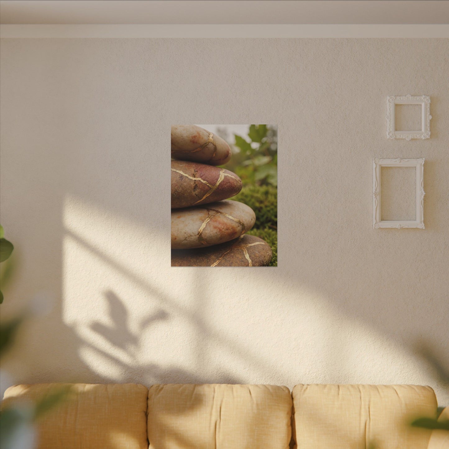 River Stones Summer Canvas Art | Kintsugi Healing Design
