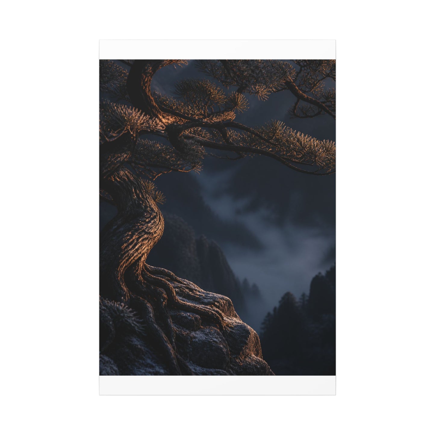 Bold Pine Tree Canvas Art - Shadow Zen Dark Japandi