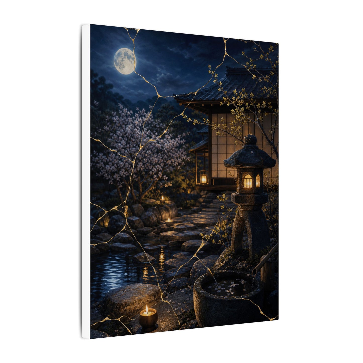 Seijaku Moonlit Garden Canvas Art - Kintsugi Gold Vein
