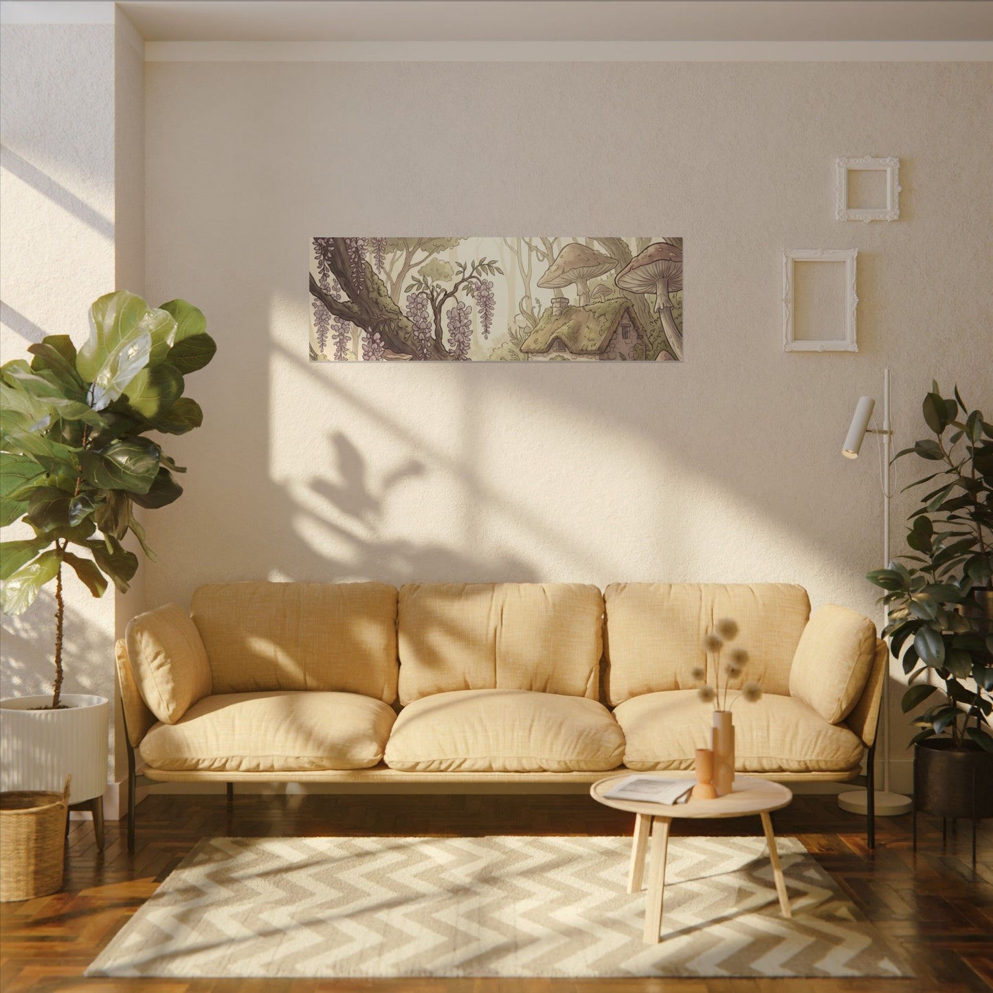 Summer Wisteria Mushroom Illustration Canvas Art | Enchanting Decor
