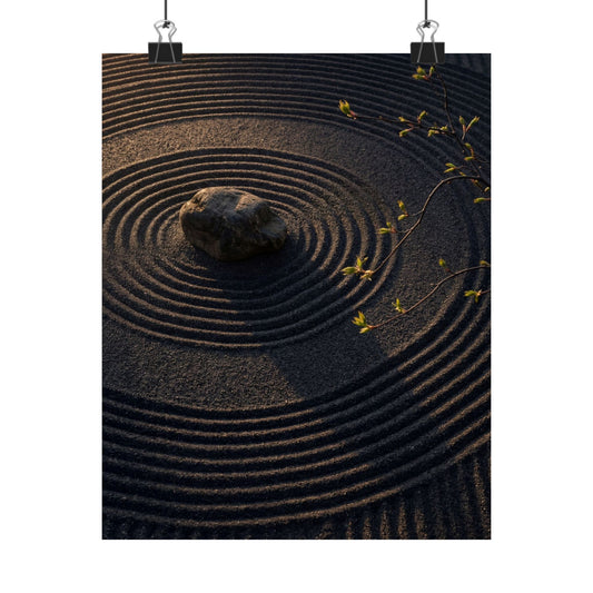 Dark Japandi Rock Garden in Golden Hour | Shadow Zen Wall Art Print Art Print